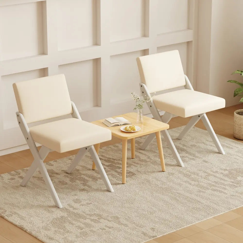 Wooden Dining Chairs of 2 with Rubber Wood Frame and Padded Cushions-White - White - Dining Chairs