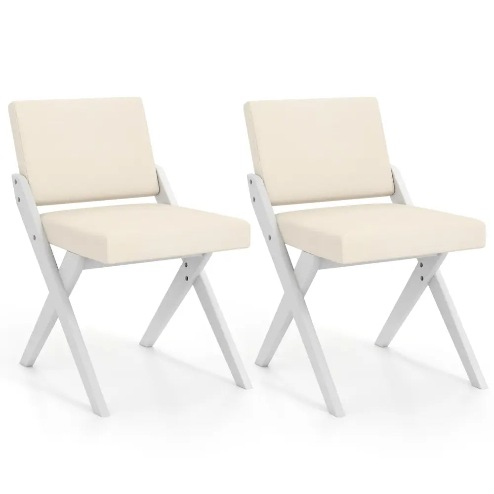 Wooden Dining Chairs of 2 with Rubber Wood Frame and Padded Cushions-White - White - Dining Chairs