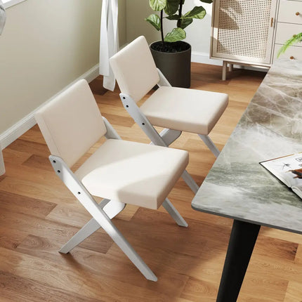 Wooden Dining Chairs of 2 with Rubber Wood Frame and Padded Cushions-White - White - Dining Chairs