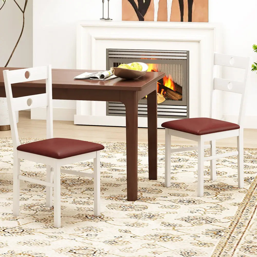 Wooden Dining Chairs Set of 2 Armless Kitchen Chairs with Hollowed Backrest-White - White - Dining Chairs