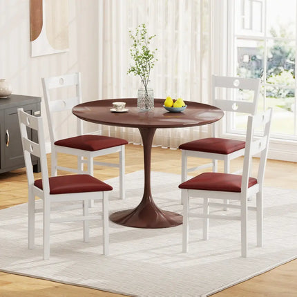 Wooden Dining Chairs Set of 2 Armless Kitchen Chairs with Hollowed Backrest-White - White - Dining Chairs