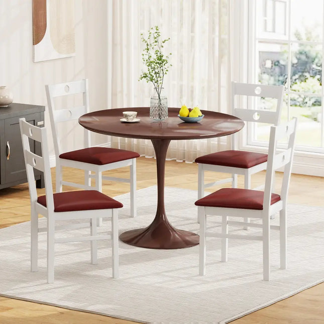 Wooden Dining Chairs Set of 2 Armless Kitchen Chairs with Hollowed Backrest-White - White - Dining Chairs