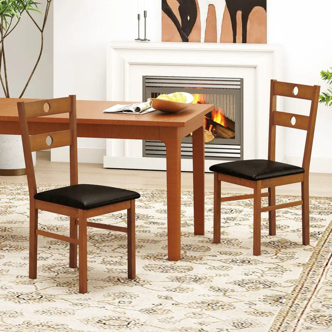 Wooden Dining Chairs Set of 2 Armless Kitchen Chairs with Hollowed Backrest-brown - Brown - Dining Chairs