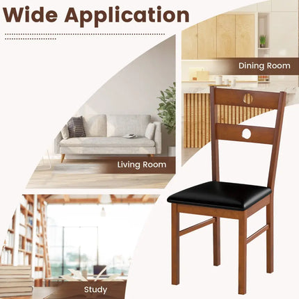 Wooden Dining Chairs Set of 2 Armless Kitchen Chairs with Hollowed Backrest-brown - Brown - Dining Chairs