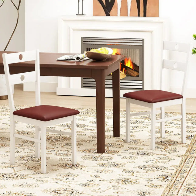 Wooden Dining Chairs Set of 2 Armless Kitchen Chairs with Hollowed Backrest-White - White - Dining Chairs