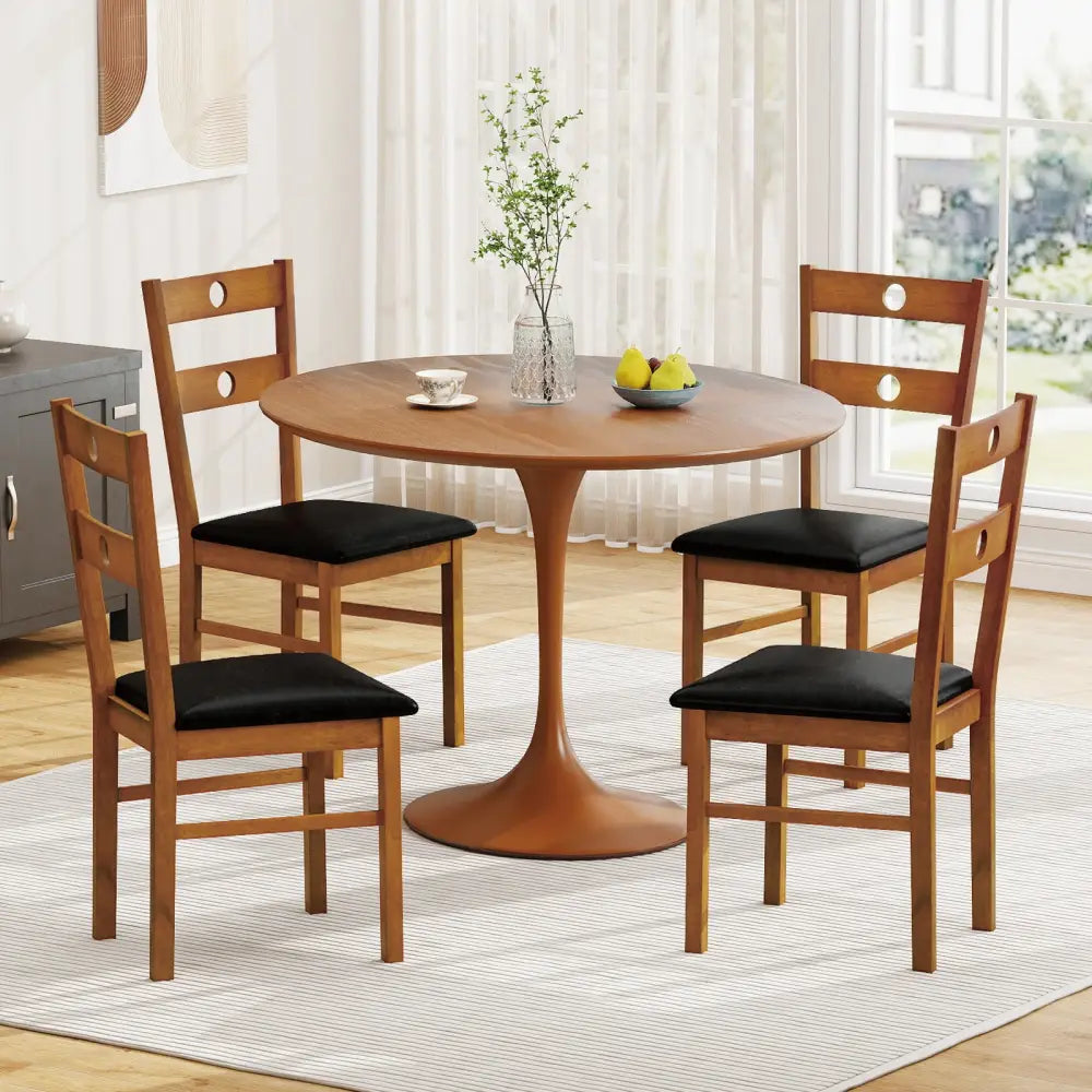 Wooden Dining Chairs Set of 2 Armless Kitchen Chairs with Hollowed Backrest-brown - Brown - Dining Chairs