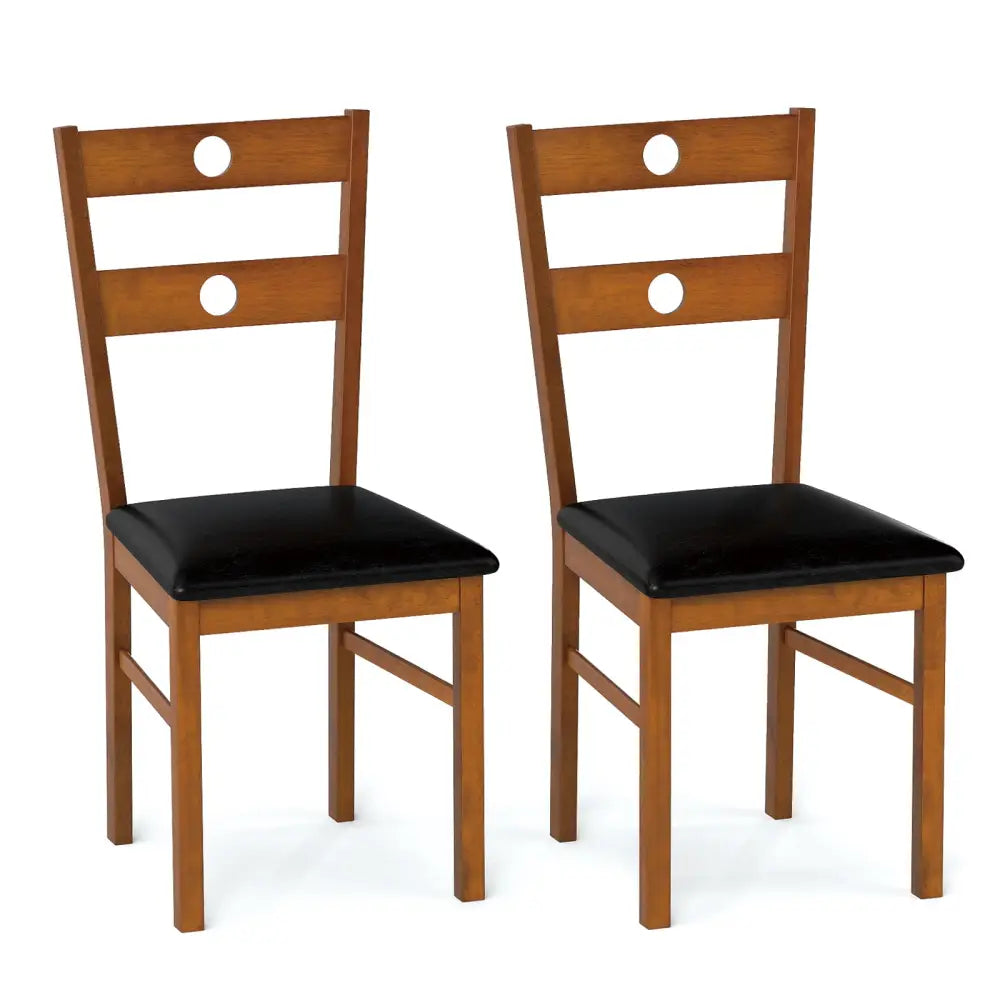 Wooden Dining Chairs Set of 2 Armless Kitchen Chairs with Hollowed Backrest-brown - Brown - Dining Chairs