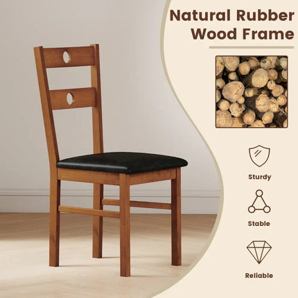 Wooden Dining Chairs Set of 2 Armless Kitchen Chairs with Hollowed Backrest-brown - Brown - Dining Chairs