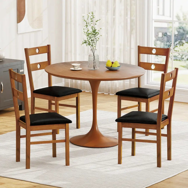 Wooden Dining Chairs Set of 2 Armless Kitchen Chairs with Hollowed Backrest-brown - Brown - Dining Chairs