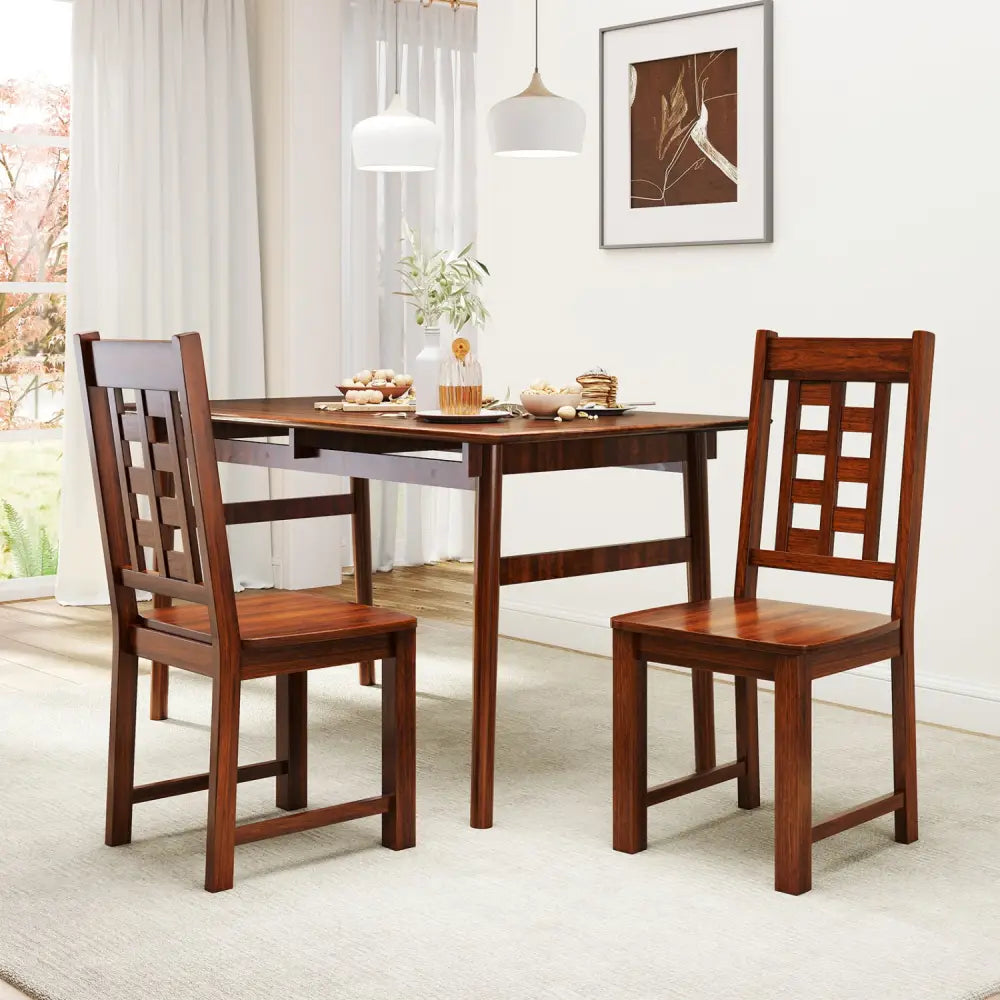 Wooden Dining Chairs Set of 2 Kitchen Chair with Solid Rubber Wood Frame-Walnut - Walnut - Dining Chairs