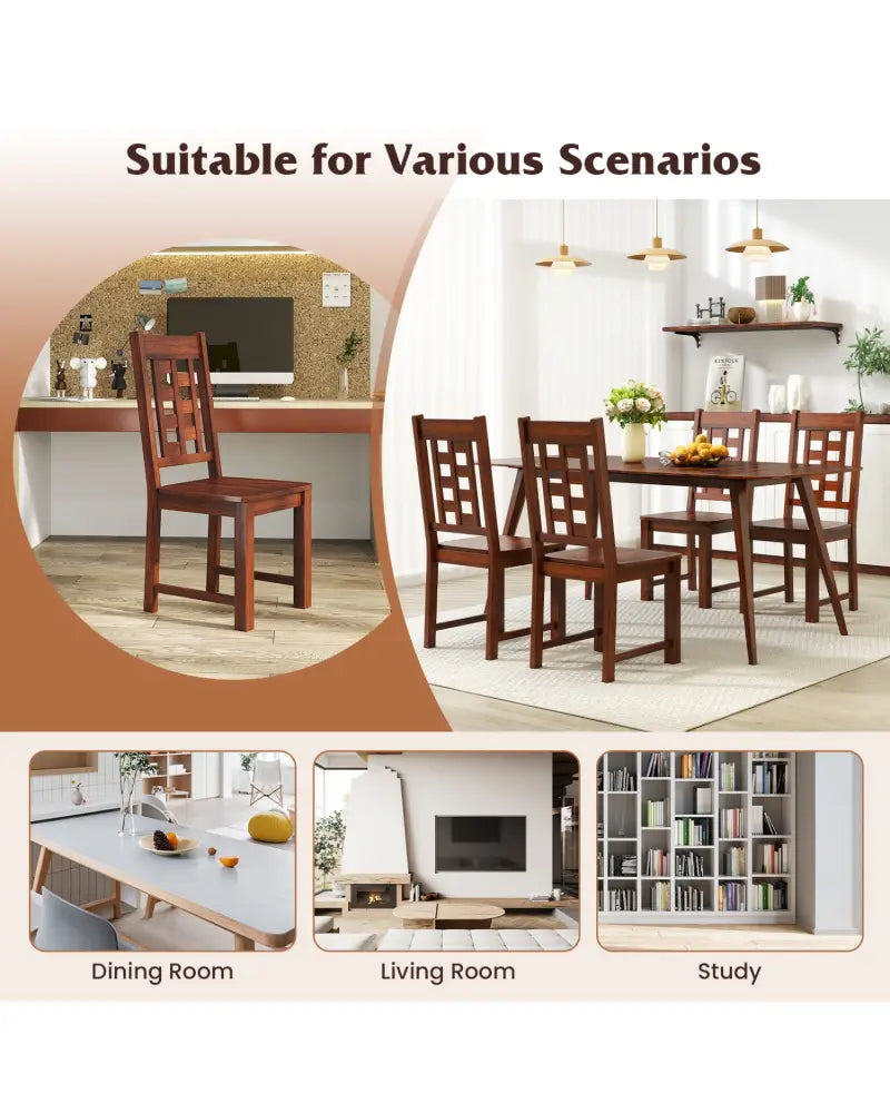 Wooden Dining Chairs Set of 2 Kitchen Chair with Solid Rubber Wood Frame-Walnut - Walnut - Dining Chairs