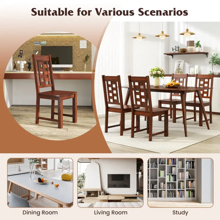 Wooden Dining Chairs Set of 2 Kitchen Chair with Solid Rubber Wood Frame-Walnut - Walnut - Dining Chairs