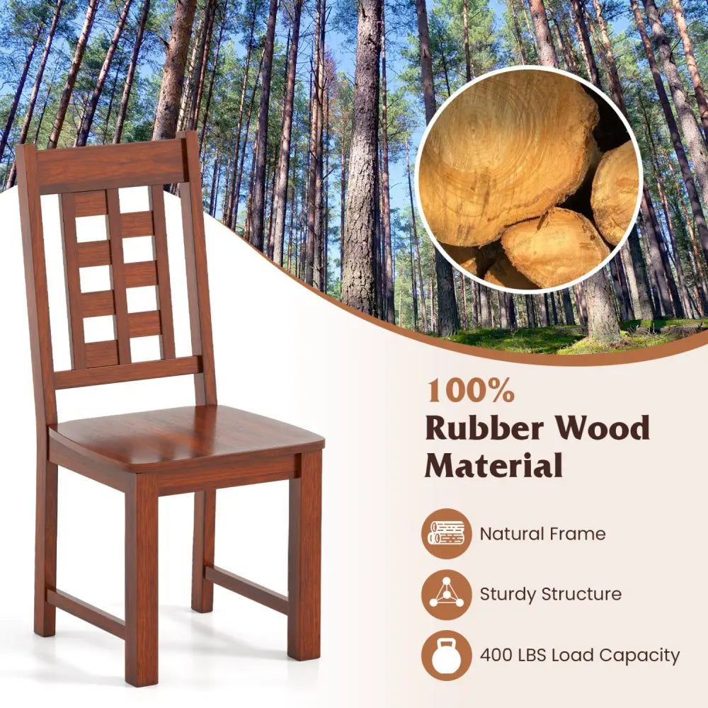 Wooden Dining Chairs Set of 2 Kitchen Chair with Solid Rubber Wood Frame-Walnut - Walnut - Dining Chairs