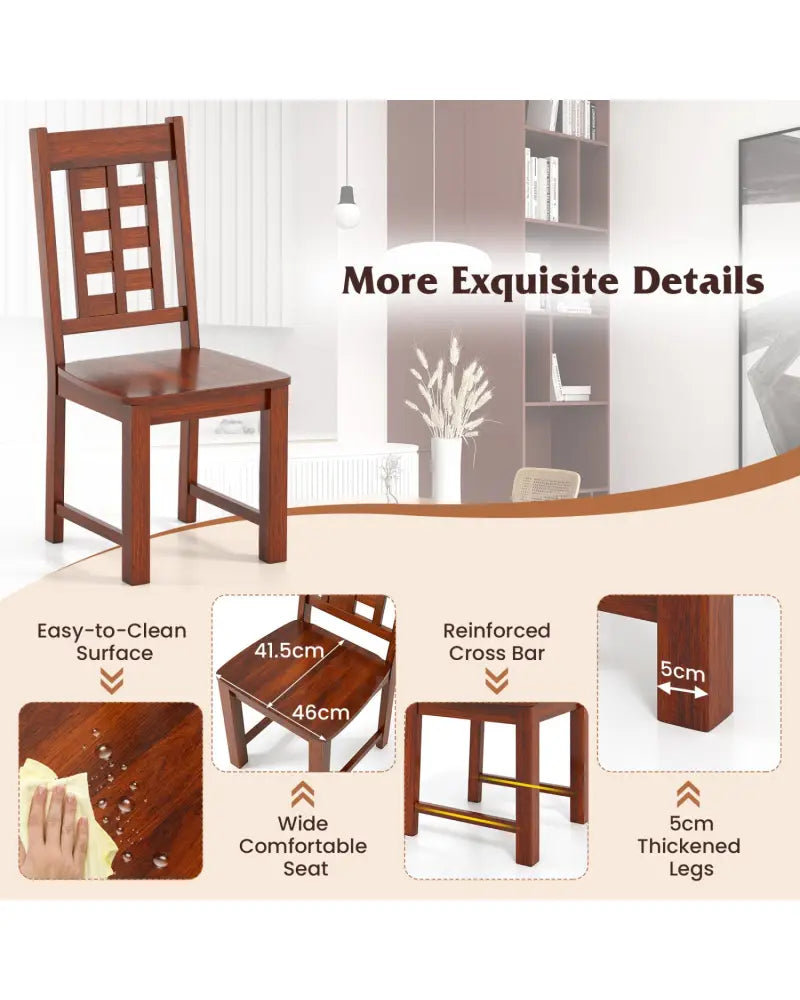 Wooden Dining Chairs Set of 2 Kitchen Chair with Solid Rubber Wood Frame-Walnut - Walnut - Dining Chairs