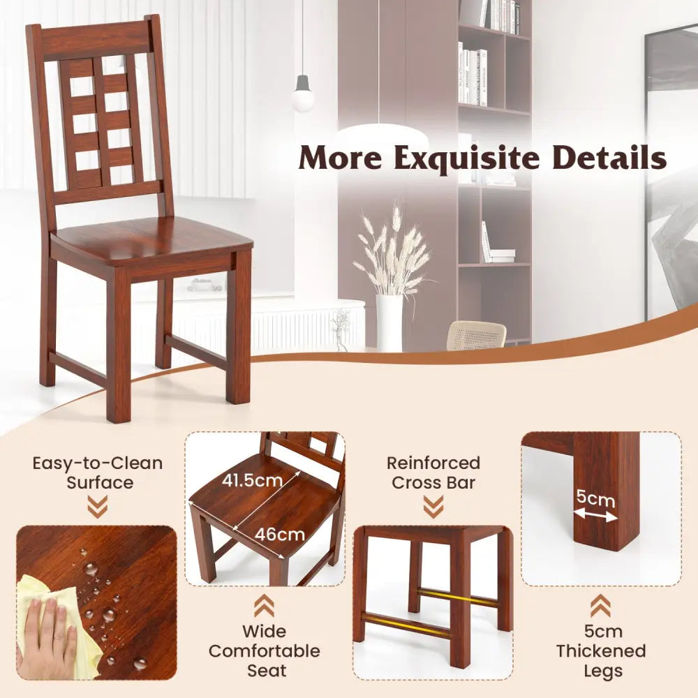 Wooden Dining Chairs Set of 2 Kitchen Chair with Solid Rubber Wood Frame-Walnut - Walnut - Dining Chairs