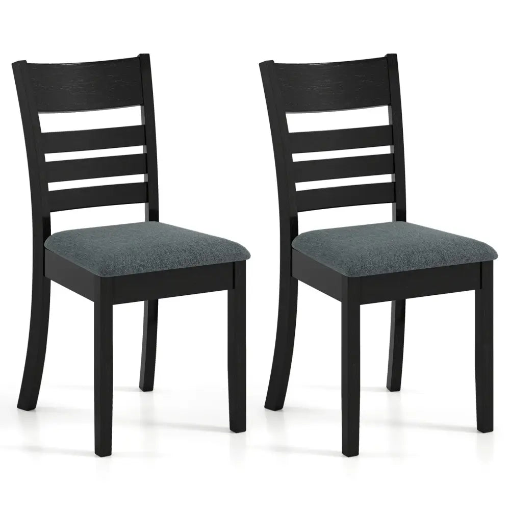 Wooden Dining Chairs Set of 2 Upholstered Kitchen Chairs with Rubber Wood Frame-Black - Black - Dining Chairs