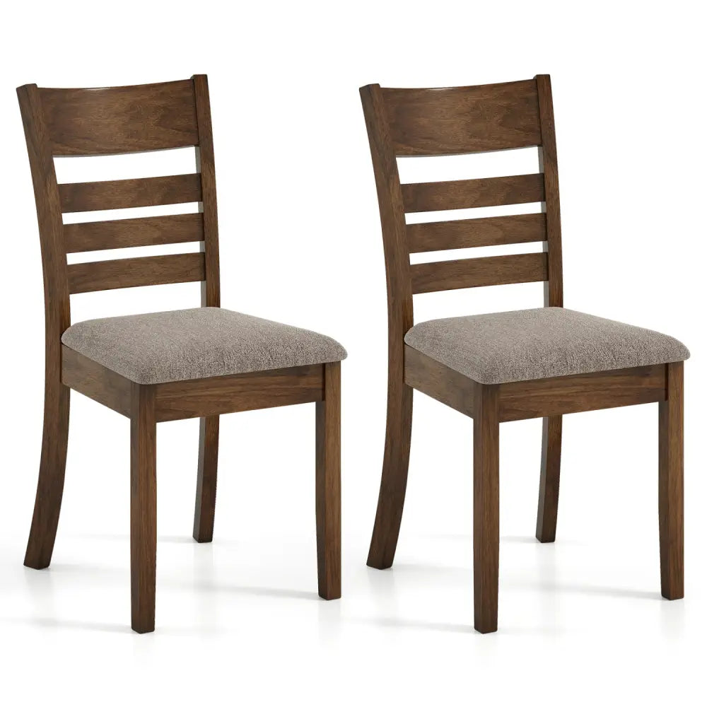 Wooden Dining Chairs Set of 2 Upholstered Kitchen Chairs with Rubber Wood Frame-Brown - Brown - Dining Chairs