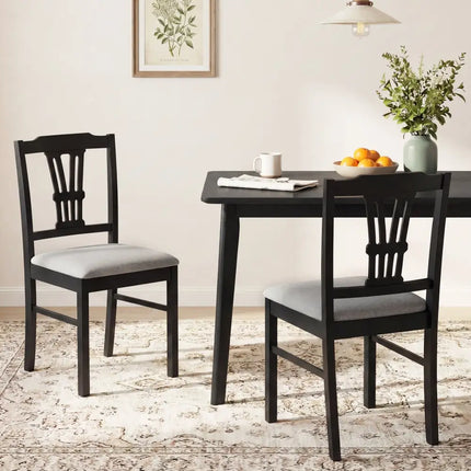 Wooden Dining Chairs Set of 2 Upholstered Kitchen Chairs with Solid Rubber Wood Frame-Gray - Gray - Dining Chairs