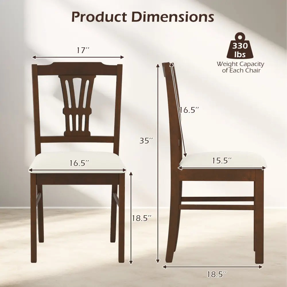 Wooden Dining Chairs Set of 2 Upholstered Kitchen Chairs with Solid Rubber Wood Frame-Beige - Beige - Dining Chairs