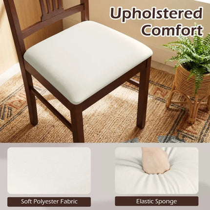 Wooden Dining Chairs Set of 2 Upholstered Kitchen Chairs with Solid Rubber Wood Frame-Beige - Beige - Dining Chairs