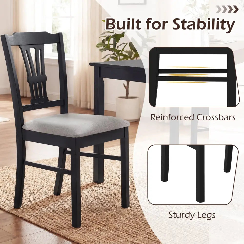 Wooden Dining Chairs Set of 2 Upholstered Kitchen Chairs with Solid Rubber Wood Frame-Gray - Gray - Dining Chairs