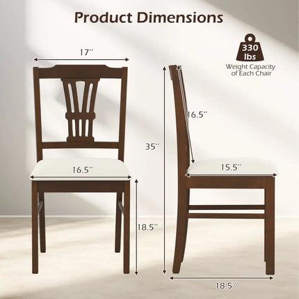 Wooden Dining Chairs Set of 2 Upholstered Kitchen Chairs with Solid Rubber Wood Frame-Beige - Beige - Dining Chairs