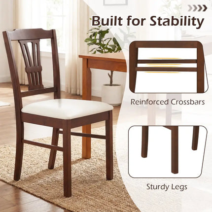 Wooden Dining Chairs Set of 2 Upholstered Kitchen Chairs with Solid Rubber Wood Frame-Beige - Beige - Dining Chairs