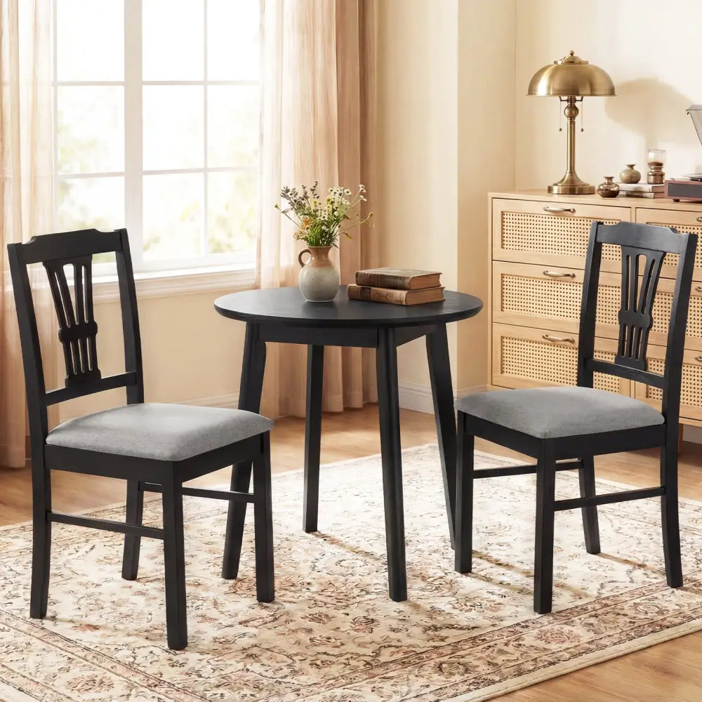 Wooden Dining Chairs Set of 2 Upholstered Kitchen Chairs with Solid Rubber Wood Frame-Gray - Gray - Dining Chairs