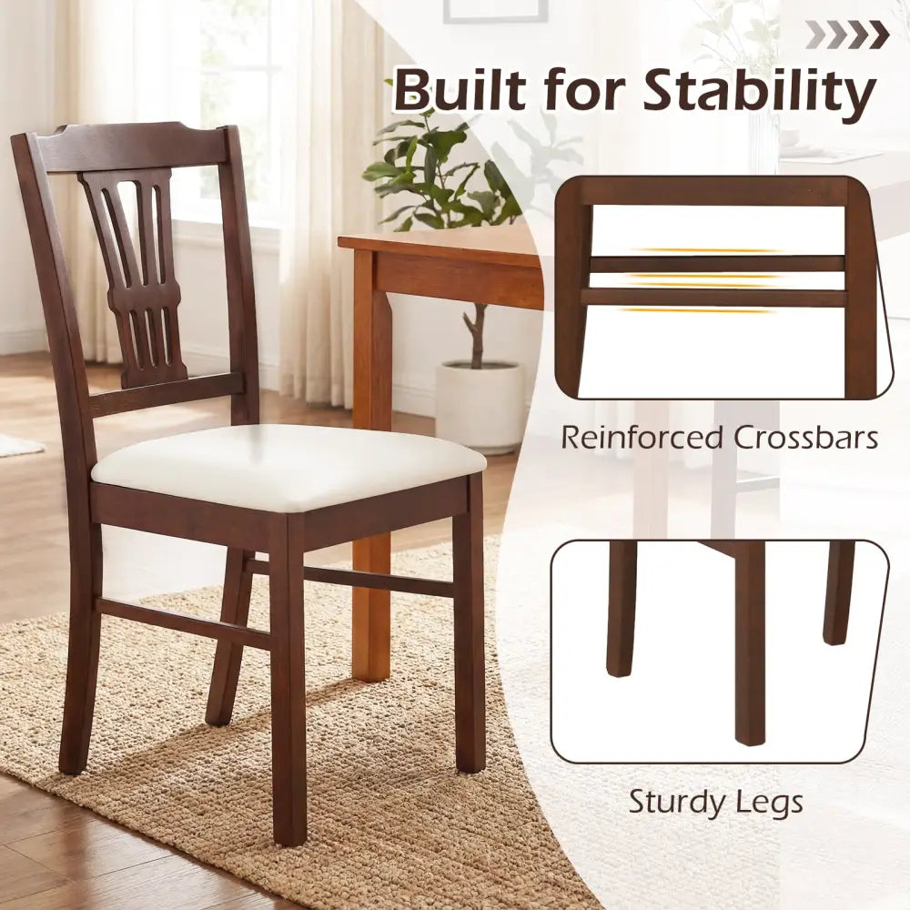 Wooden Dining Chairs Set of 2 Upholstered Kitchen Chairs with Solid Rubber Wood Frame-Beige - Beige - Dining Chairs