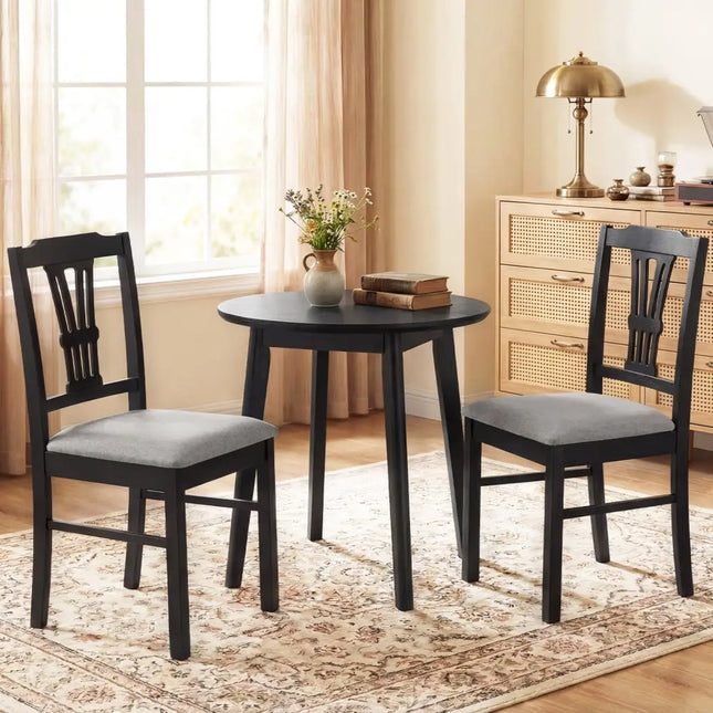 Wooden Dining Chairs Set of 2 Upholstered Kitchen Chairs with Solid Rubber Wood Frame-Gray - Gray - Dining Chairs