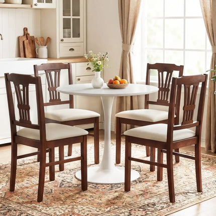 Wooden Dining Chairs Set of 2 Upholstered Kitchen Chairs with Solid Rubber Wood Frame-Beige - Beige - Dining Chairs