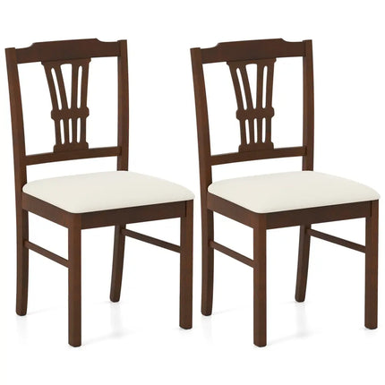 Wooden Dining Chairs Set of 2 Upholstered Kitchen Chairs with Solid Rubber Wood Frame-Beige - Beige - Dining Chairs