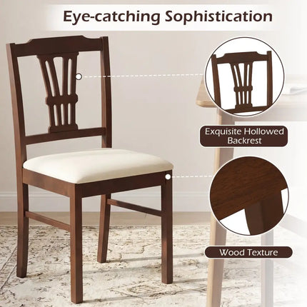 Wooden Dining Chairs Set of 2 Upholstered Kitchen Chairs with Solid Rubber Wood Frame-Beige - Beige - Dining Chairs