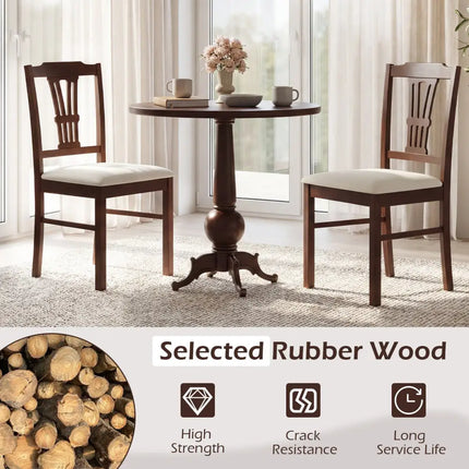 Wooden Dining Chairs Set of 2 Upholstered Kitchen Chairs with Solid Rubber Wood Frame-Beige - Beige - Dining Chairs