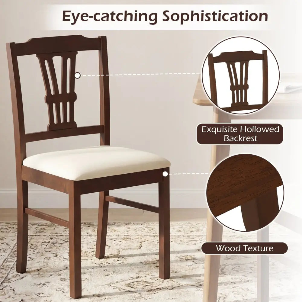 Wooden Dining Chairs Set of 2 Upholstered Kitchen Chairs with Solid Rubber Wood Frame-Beige - Beige - Dining Chairs