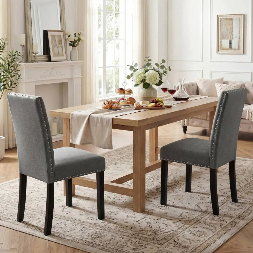 Wooden Dining Chairs Set of 2 with Bent Wood Legs - Gray - Dining Chairs