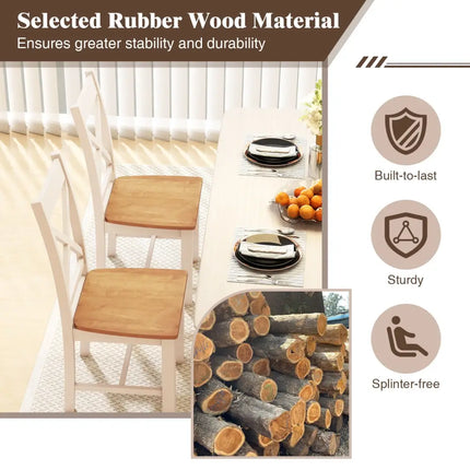 Wooden Dining Chairs Set of 2 with High Back and Rubber Wood Frame-Natural - Natural - Dining Chairs
