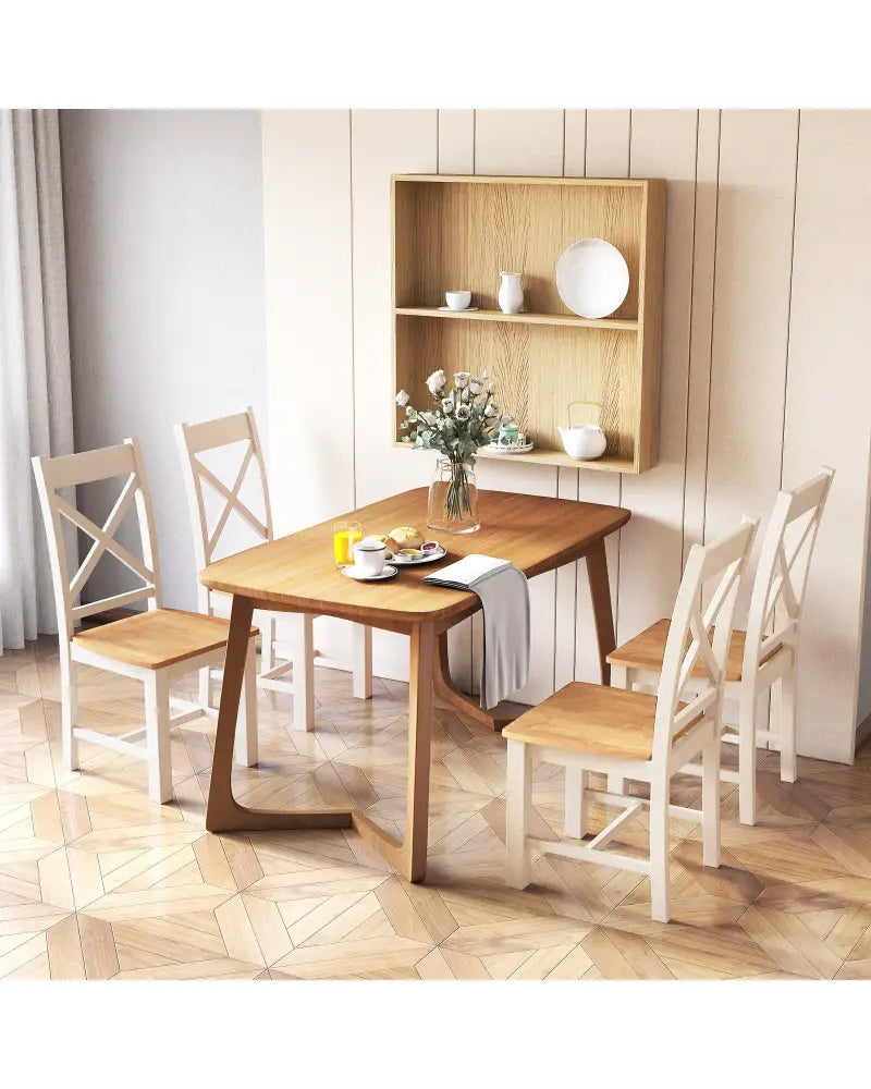 Wooden Dining Chairs Set of 2 with High Back and Rubber Wood Frame-Natural - Natural - Dining Chairs
