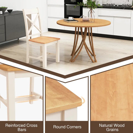 Wooden Dining Chairs Set of 2 with High Back and Rubber Wood Frame-Natural - Natural - Dining Chairs
