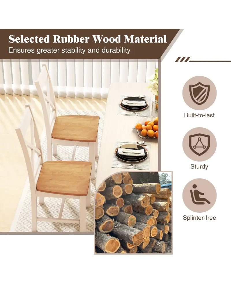 Wooden Dining Chairs Set of 2 with High Back and Rubber Wood Frame-Natural - Natural - Dining Chairs
