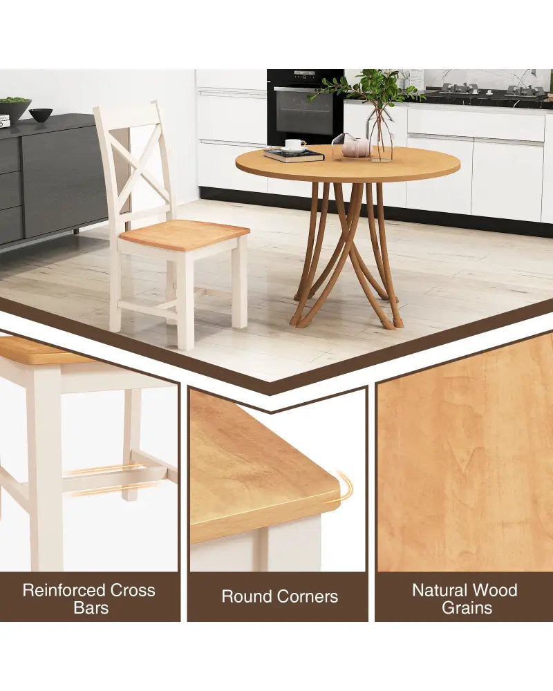 Wooden Dining Chairs Set of 2 with High Back and Rubber Wood Frame-Natural - Natural - Dining Chairs