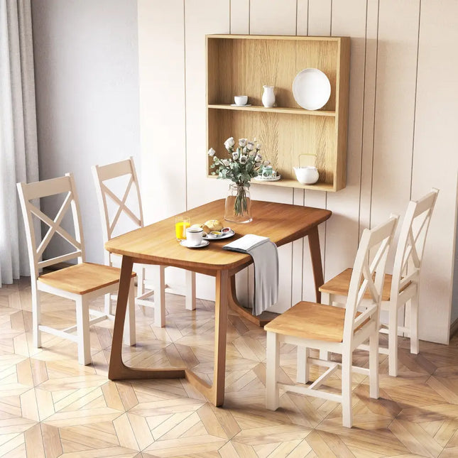 Wooden Dining Chairs Set of 2 with High Back and Rubber Wood Frame-Natural - Natural - Dining Chairs