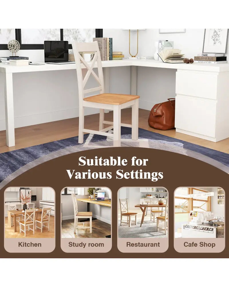 Wooden Dining Chairs Set of 2 with High Back and Rubber Wood Frame-Natural - Natural - Dining Chairs