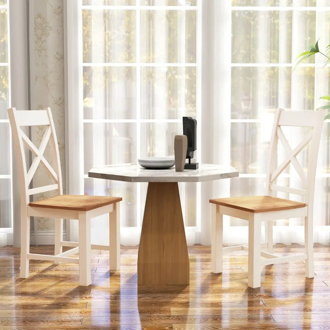 Wooden Dining Chairs Set of 2 with High Back and Rubber Wood Frame-Natural - Natural - Dining Chairs