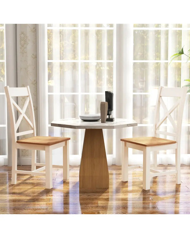 Wooden Dining Chairs Set of 2 with High Back and Rubber Wood Frame-Natural - Natural - Dining Chairs