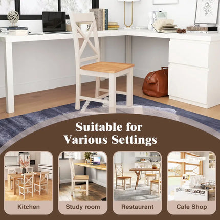 Wooden Dining Chairs Set of 2 with High Back and Rubber Wood Frame-Natural - Natural - Dining Chairs