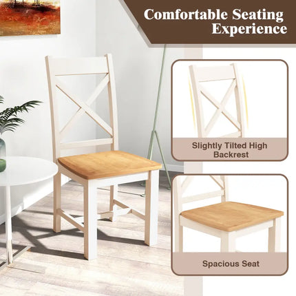 Wooden Dining Chairs Set of 2 with High Back and Rubber Wood Frame-Natural - Natural - Dining Chairs