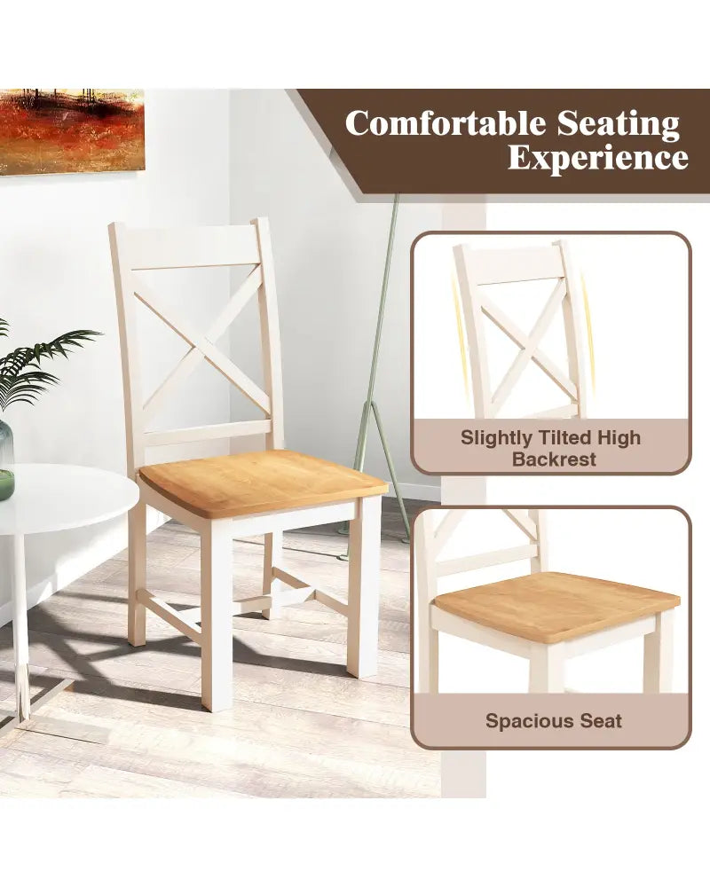 Wooden Dining Chairs Set of 2 with High Back and Rubber Wood Frame-Natural - Natural - Dining Chairs