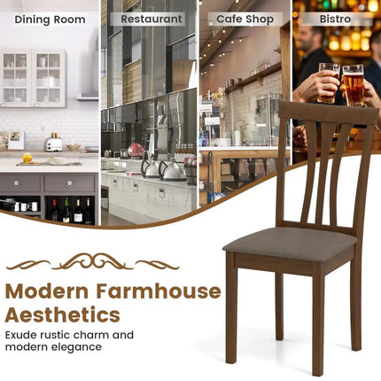 Wooden Dining Chairs Set of 2 with Linen Fabric Upholstered and Rubber Wood Frame-Brown - Brown - Dining Chairs