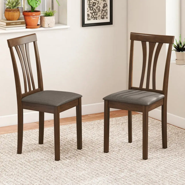 Wooden Dining Chairs Set of 2 with Linen Fabric Upholstered and Rubber Wood Frame-Brown - Brown - Dining Chairs
